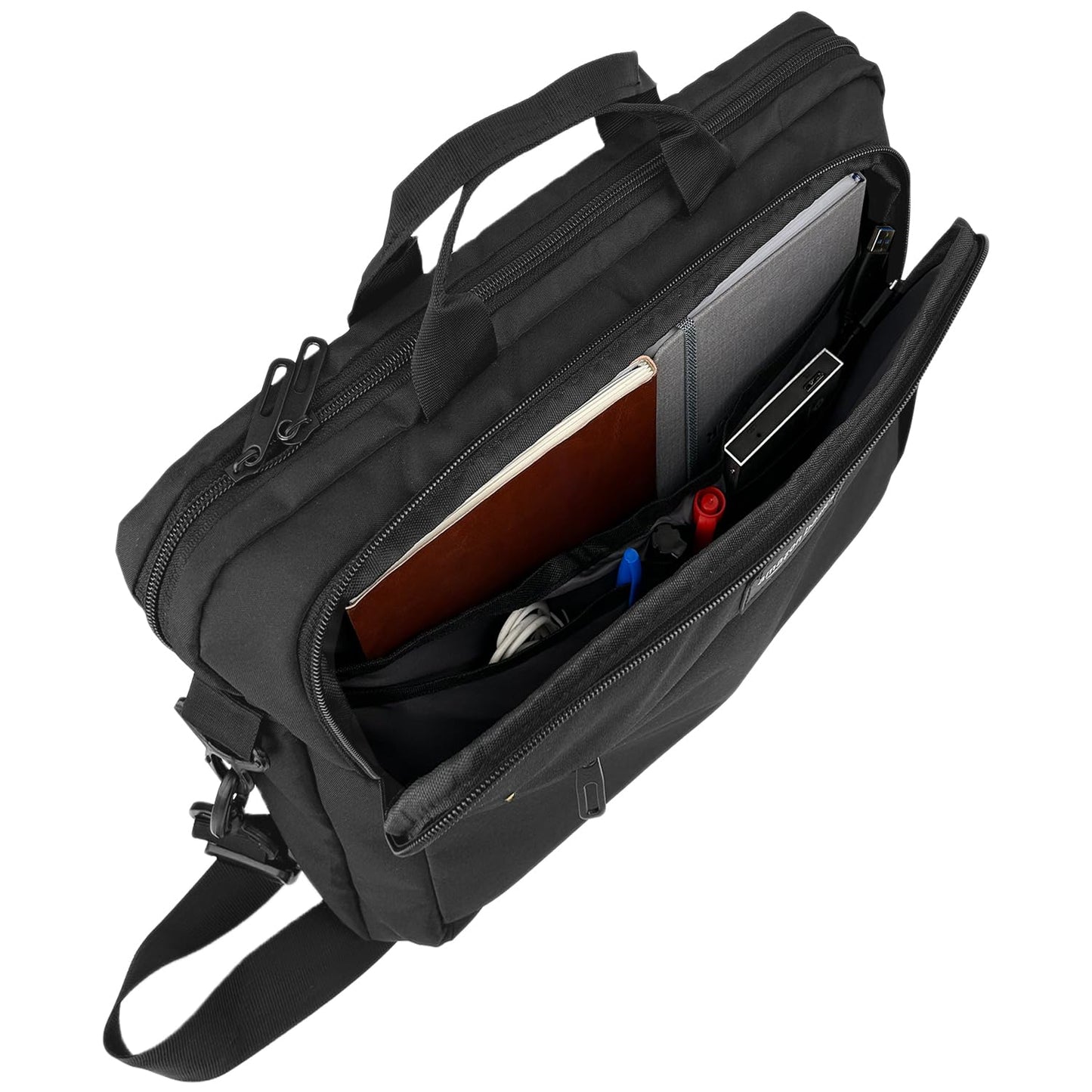 Amazon Basics- kompakte Laptoptasche, Umhängetasche/Tragetasche mit Taschen zur Aufbewahrung von Zubehör, für Laptops bis zu 15,6 Zoll (39,6 cm), Schwarz, 1 Stück