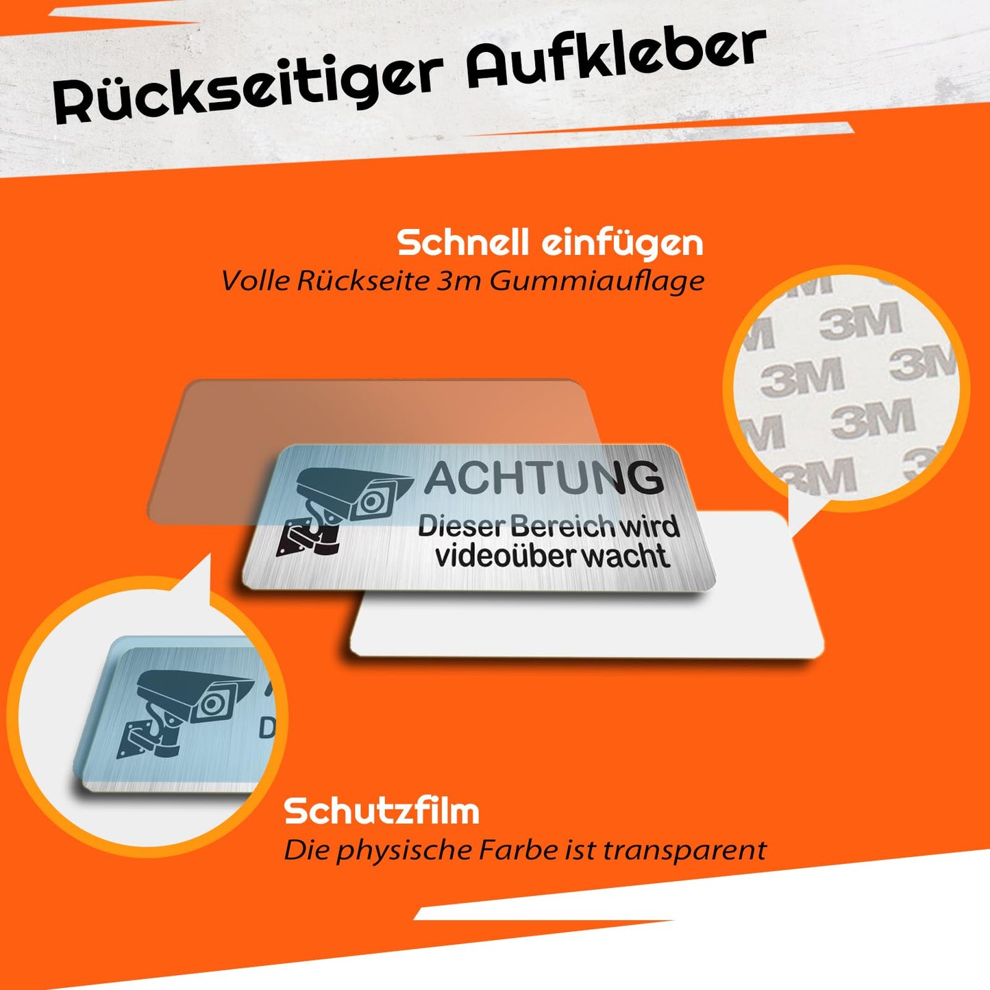 AIFIZO Schild Videoüberwachung 2 Stück 85mm×30mm mit 3M Tape, Gebürsteter Aluminium Achtung Videoüberwachung Schild, Achtung Privatgrundstück, Selbstklebend & Aluminium, Videoüberwachung Schild