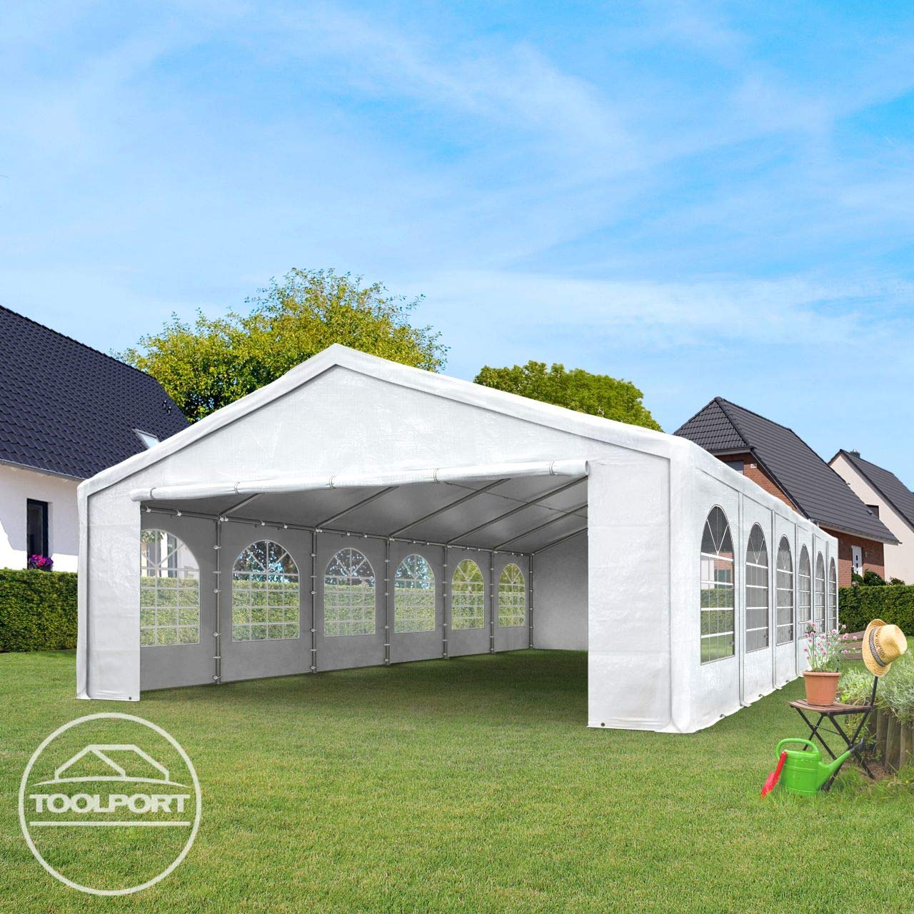 TOOLPORT Hochwertiges Partyzelt 4x8 m Pavillon Zelt PE Plane 450 N Gartenzelt Festzelt Wasserdicht weiß