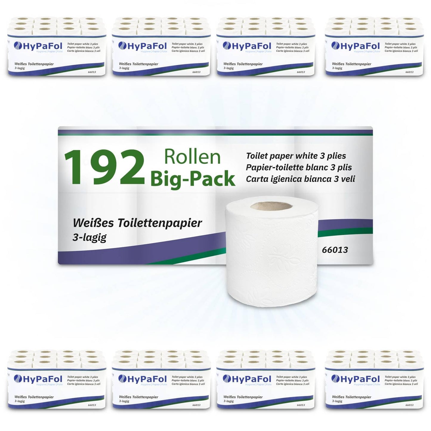 Hypafol Toilettenpapier motivgeprägt, 3-lagig | Vorteilspack mit 192 Rollen Klopapier | extra weich und reißfest | Vorratspack, 24 x 8 Rollen | aus hochwertigem super weißem Zellstoff