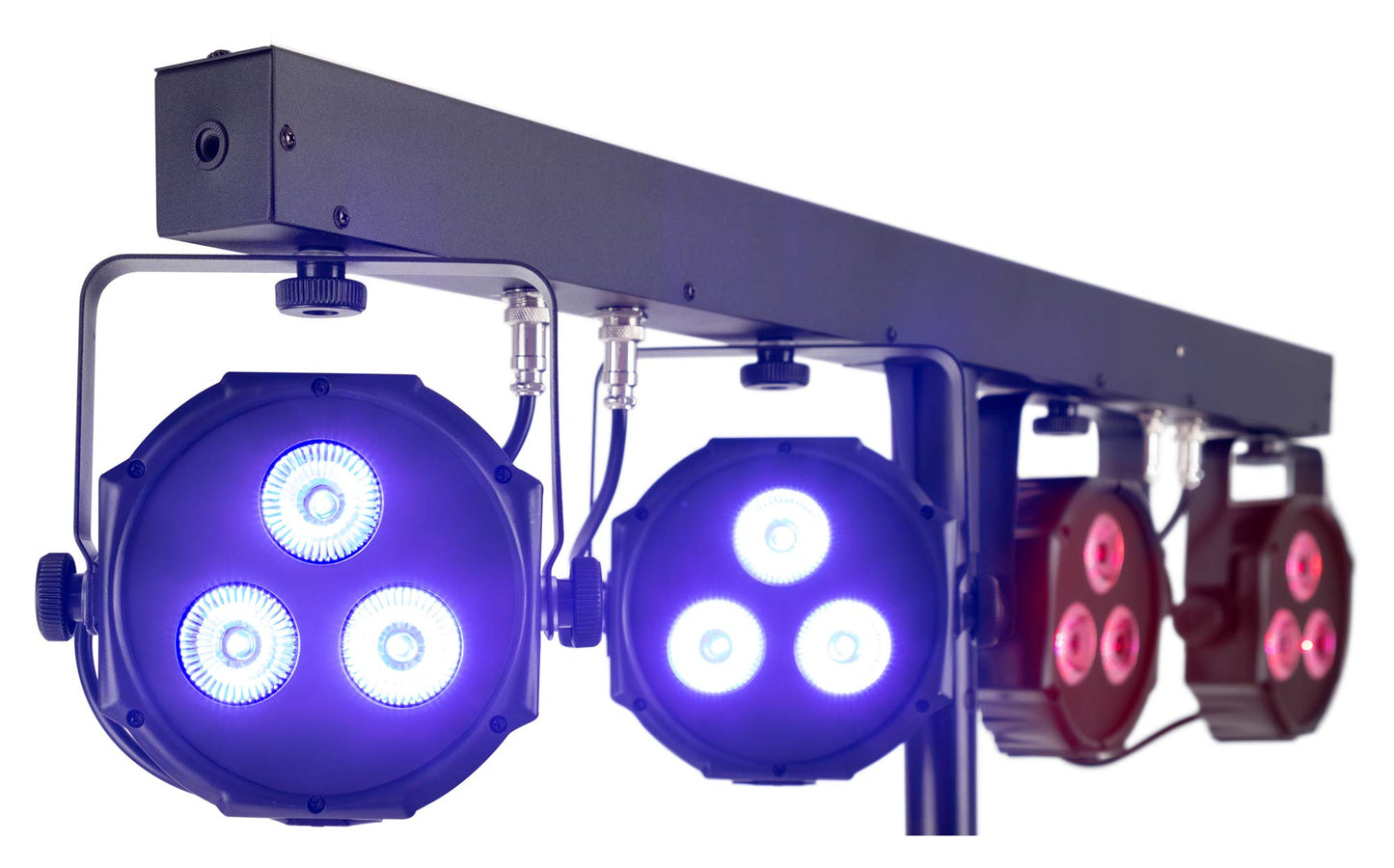 Showlite LB-427 LED RGB Lichtanlage - vier PAR-Spots mit je 3 St. 9W LEDs - steuerbar via DMX 512, Wireless-Fußpedal oder manuell, inkl. Transporttasche und Fußfernsteuerung