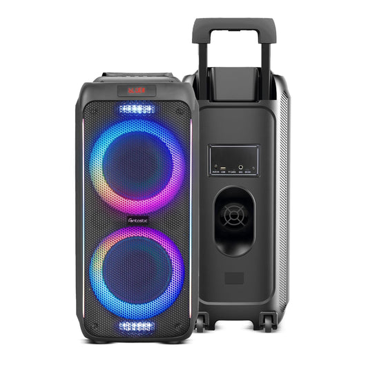Fontastic Party-Lautsprecher Zeal - Bluetooth Lautsprecher mit USB-Wiedergabe, AUX und MicroSD - Karaoke Box mit Mikrofon und LED Leuchteffekten - tragbare Soundsystem - Schwarz