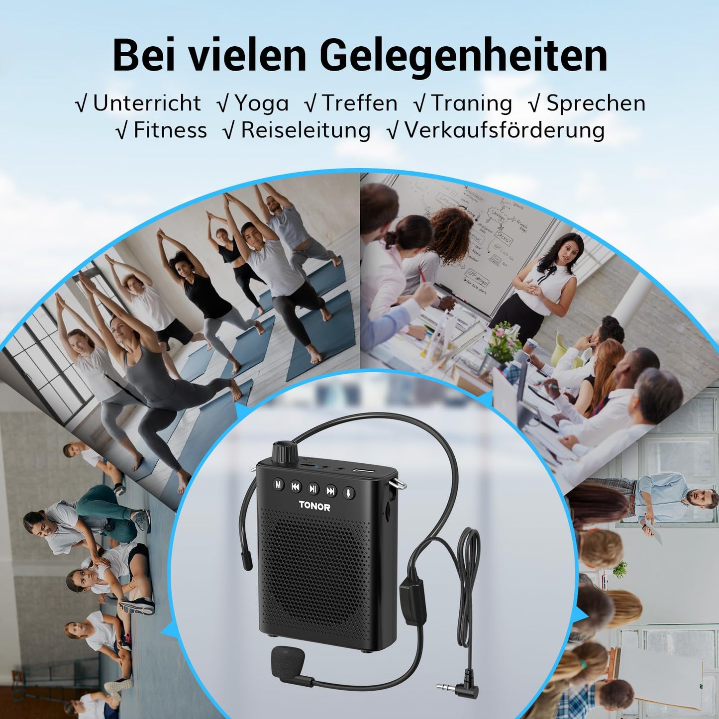 TONOR Sprachverstärker tragbar Blutooth Lautsprecher mit kabelgebundenem Mikrofon Headset, Wiederaufladbares Mini Stimmverstärker für Trainer Lehrer Reiseführer Tagungen Fitnesstrainer, K10