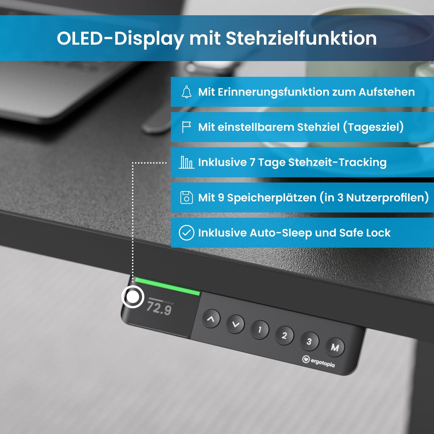 Ergotopia Desktopia Pro X Elektrisch höhenverstellbarer Schreibtisch, Ergonomischer Stehtisch für Büro oder Home Office (Schwarz, Gestell Schwarz, 160 x 80 cm)