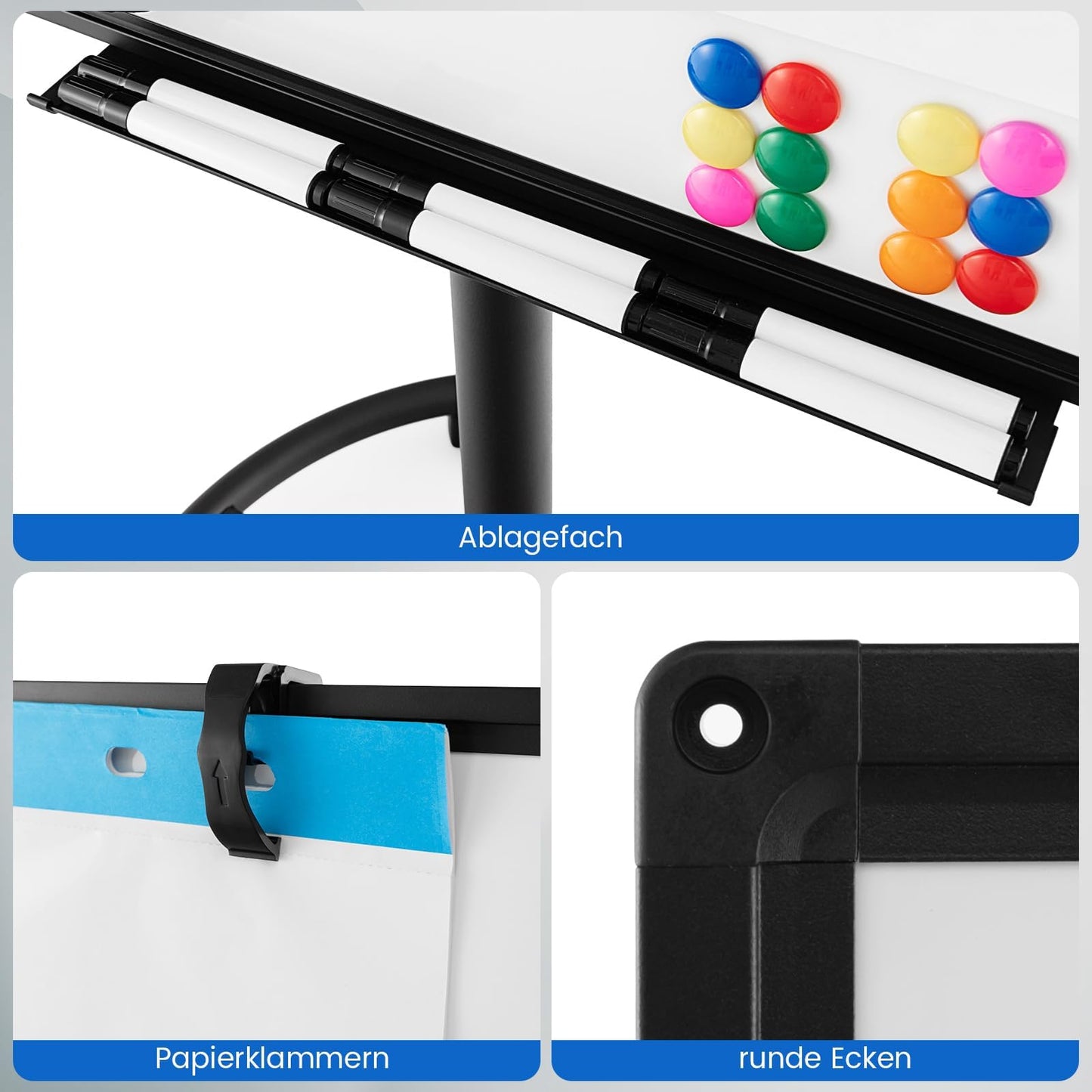 COSTWAY Flipchart Ständer, 100x65cm, mobiles Whiteboard auf Rollen, höhenverstellbar bis 192cm, trocken abwischbar, magnetisch, Flip Chart mit rundem Ständer, Magneten, Markern & Radierer