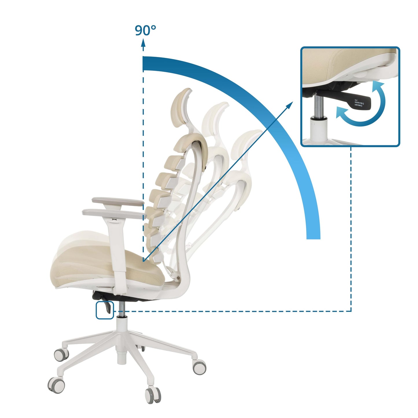 hjh OFFICE Ergo LINE W Bürostuhl – ergonomischer Drehstuhl mit Lordosenstütze & Kopfstütze, Beige
