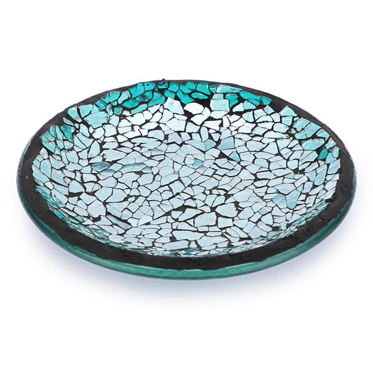 BSTKEY Set mit 4 Mosaik-Glas-Kerzentellern, 10 cm, 4 runde Kerzenteller, dekorativer Stumpenkerzenhalter, Teelichthalter, Untersetzer, Untersetzer, Blau