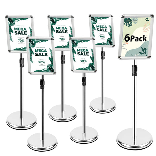 Mutualsign 6Pack Infoständer DIN A4 Höhenverstellbar Kundenstopper Outdoor Aluminium Plakatständer Werbeaufsteller Präsentationsständer für Menu/Hochzeit/Show/Display/Werbung/Verkauf (Silber)