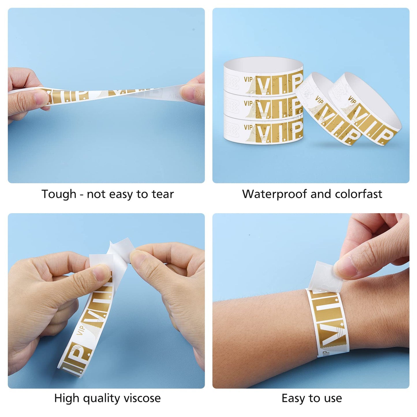 ASTARON 300 Pcs Papier VIP-Eintrittsbänder für Events, Gold Einlassbänder für Events Wasserdichte Armbänder VIP-Armbänder für Nachtclubs Wasserparks Leichte Konzert-Armbänder