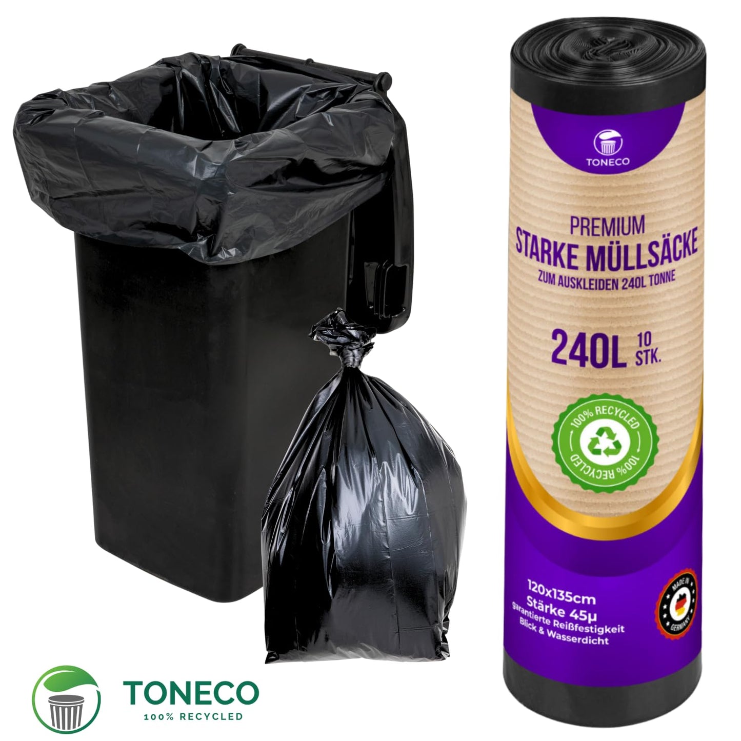 STARKE Müllsäcke 240L - Schwarz - für Städtische Restmülltonne -100% Recycelt - (10 bis. 300 Säcke) (20)