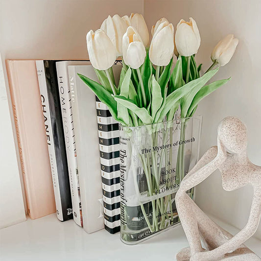 Puransen Transparente Blumenvase, niedliche Bücherregal-Dekor, einzigartige Vase für Buchliebhaber, künstlerischer und kultureller Geschmack, Acrylvasen für Heimbüro-Dekor (ohne Blumen)