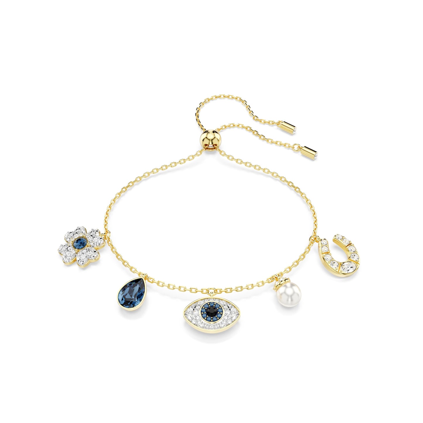 Swarovski Symbolica Armband, Glücksklee, „Evil Eye“ und Hufeisen, Blau, Goldlegierungsschicht