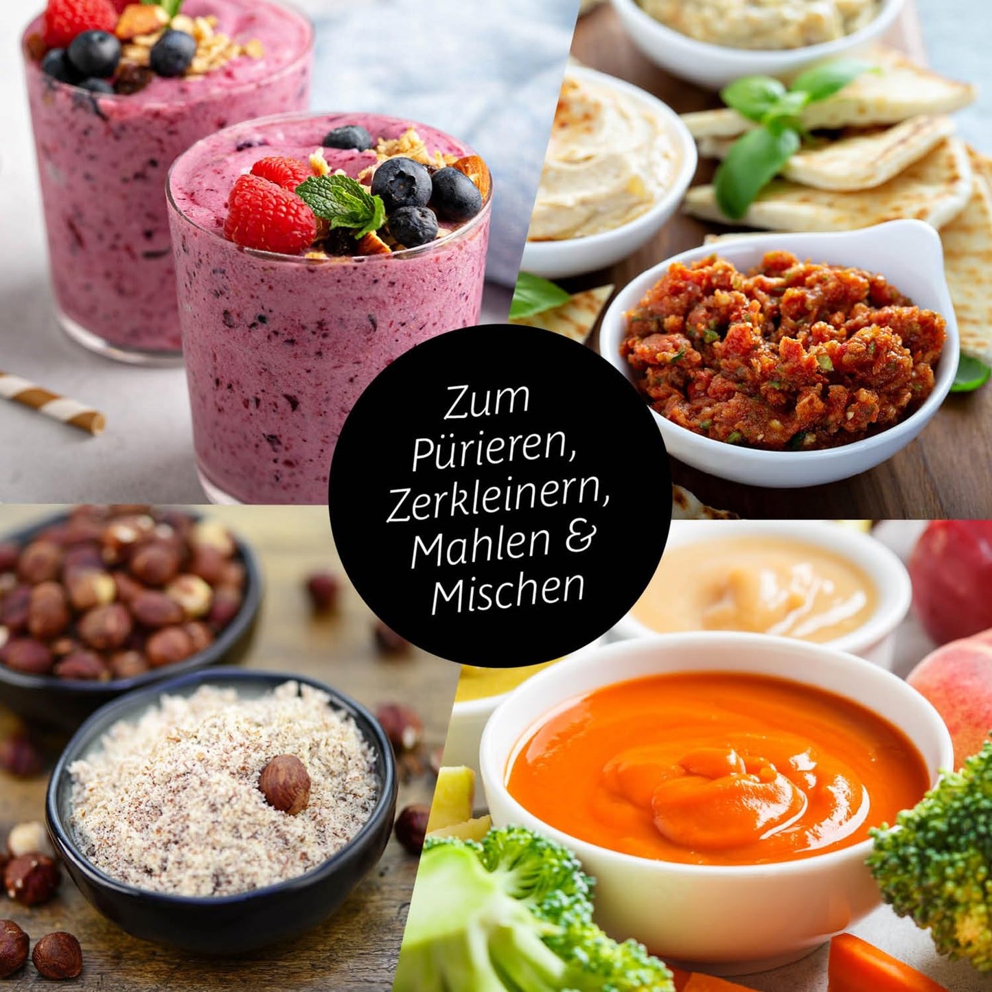 GOURMETmaxx Mr. Magic Mixer | Smoothie Maker - 4-tlg. | Standmixer mit Mixbecher & Frischhaltedeckel | Blender mit 8 Funktionen | Food Processor für Shakes, Smoothies, Shots & Co.