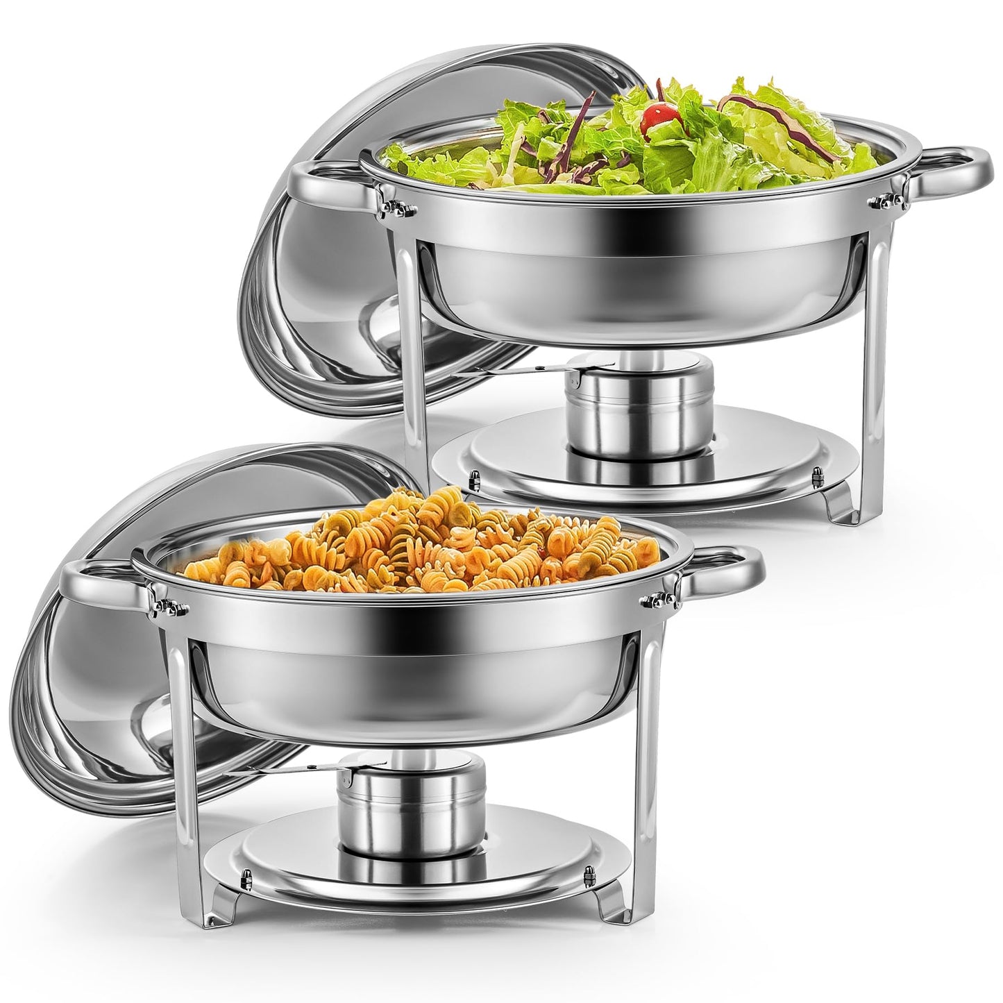 Wilprep 2er Set Rund Chafing Dish Set 5L Speisenwärmer Edelstahl Buffet Wärmebehälter Suppenwärmer Bain Marie Speisen Warmhaltebehälter für Restaurants, Buffets, Schulen