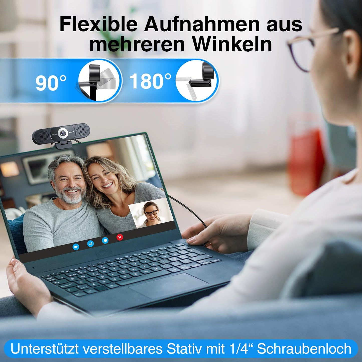 EMEET 3-in-1 4K Webcam, C980 PRO 4K Webcam mit 4 Geräuschunterdrückenden Mikrofonen und 2 Lautsprecher, 60°-98° Weitwinkel, Festem Fokus, Sichtschutz, Webcam Ideal für Gruppen- und Einzelvideoanrufe