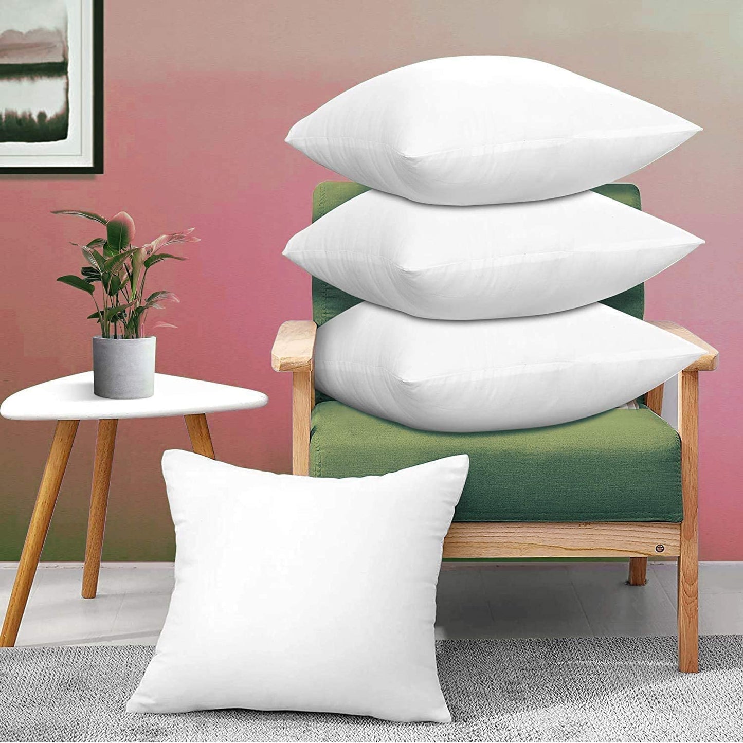 Adam Home Set mit 4 Sofakissen, 45 cm x 45 cm, Kissenfüllung (18" x 18"), weiß, weiche, schnell zurückfedernde Kisseninnenseite, Hohlfaser-Sofakissen, perfekt für Sofas