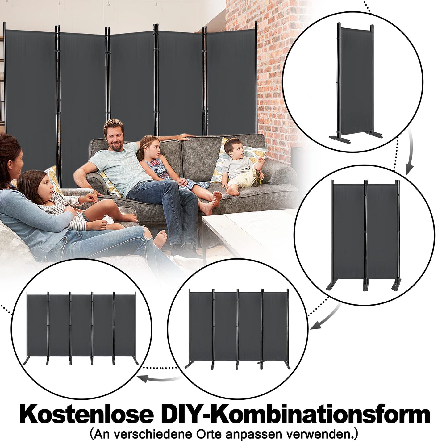 Froadp 280x180cm Klappbare Paravants mit Erdnägeln & Bändern Freistehend Stellwand Faltbare Umkleide Privatsphäre Raumteiler Windschutz Trennwand Sichtschutz Raumtrenner für Balkon Patio (Anthrazit)