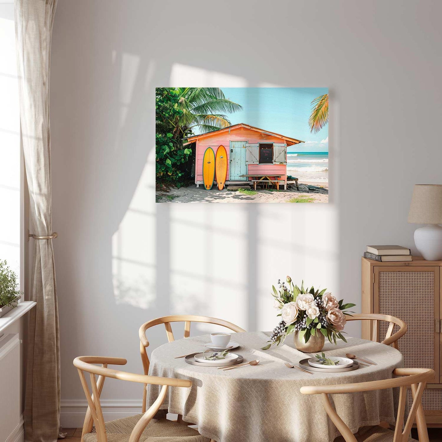 murando - Wandbilder Summer Vibes 60x40 cm 1 tlg Wand Deko Leinwand Bilder Groß Wanddeko Wohnzimmer Schlafzimmer Kunstdrucke Feiertage Sommerlandschaft Sommer Strandhütten Palmen c-H-10033-b-a