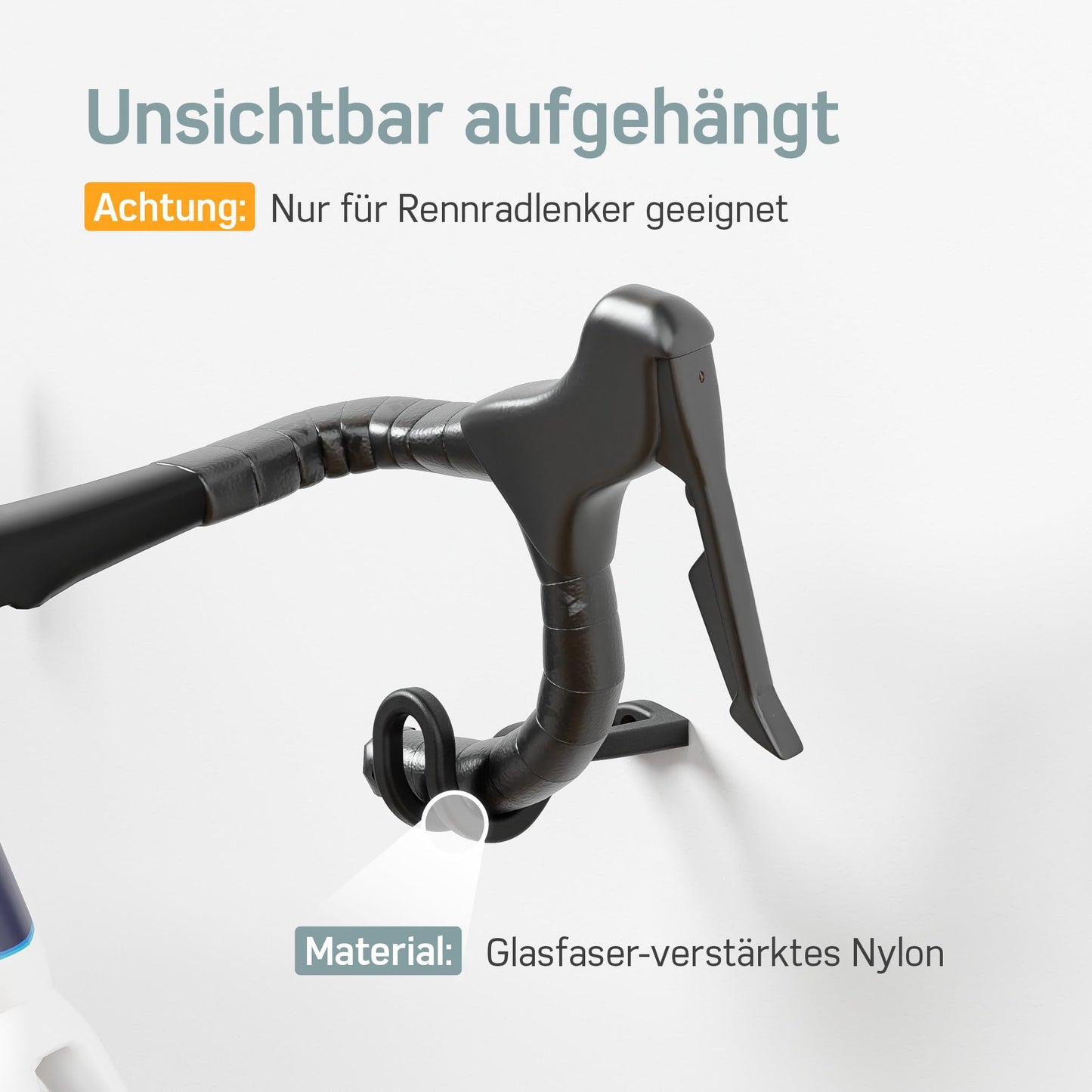 Borgen Fahrrad Wandhalterung - Rennrad Fahrradhalter - Rahmen und Fahrrad schonend bis 18 kg, minimalistisch - Rennrad Wandhalterung horizontal