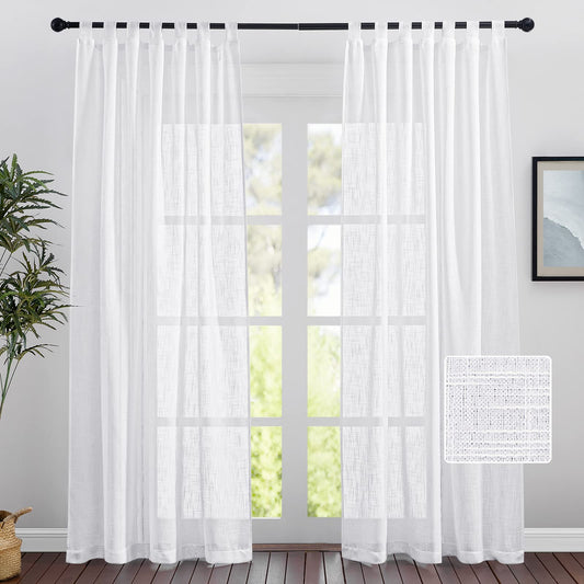 PONY DANCE Leinenoptik Vorhänge Wohnzimmer Schlaufenschal 2er Set H 220 x B 140 cm Voile Gardinen Halbtransparent Dekoration