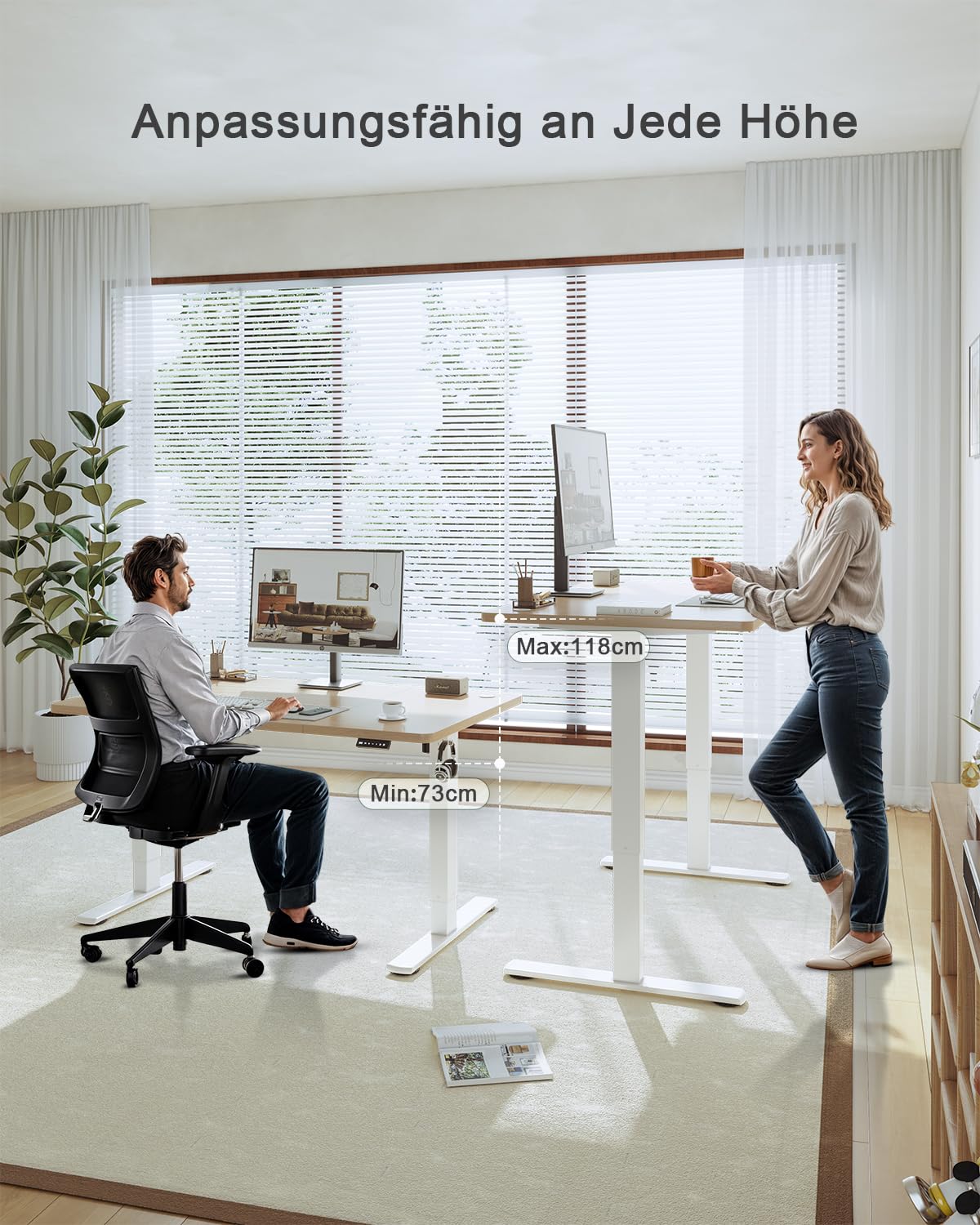 JUMMICO Elektrisch Höhenverstellbarer Schreibtisch 180 × 80 cm – Beige, mit USB & Memory