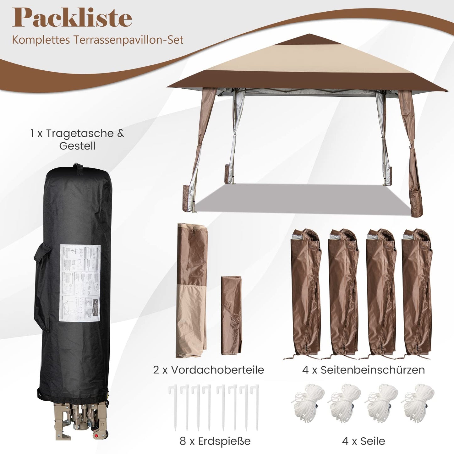 COSTWAY 4x4m Faltpavillon, Pop Up Pavillon mit Rollen, wasserdicht, UV-Schutz 50+, Partyzelt Gartenpavillon für Garten Party Hochzeit und Festival, inkl. mit Tragetasche