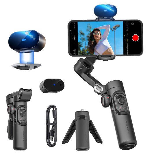 Gimbal-Stabilisator für Smartphone, NO APP KI-Verfolgung, Gestensteuerung, Inception-Gimbal mit TikTok YouTube, 3-Achsen-Falt-Gimbal-Stabilisator für iPhone und Android, AOCHUAN XE AI-Version