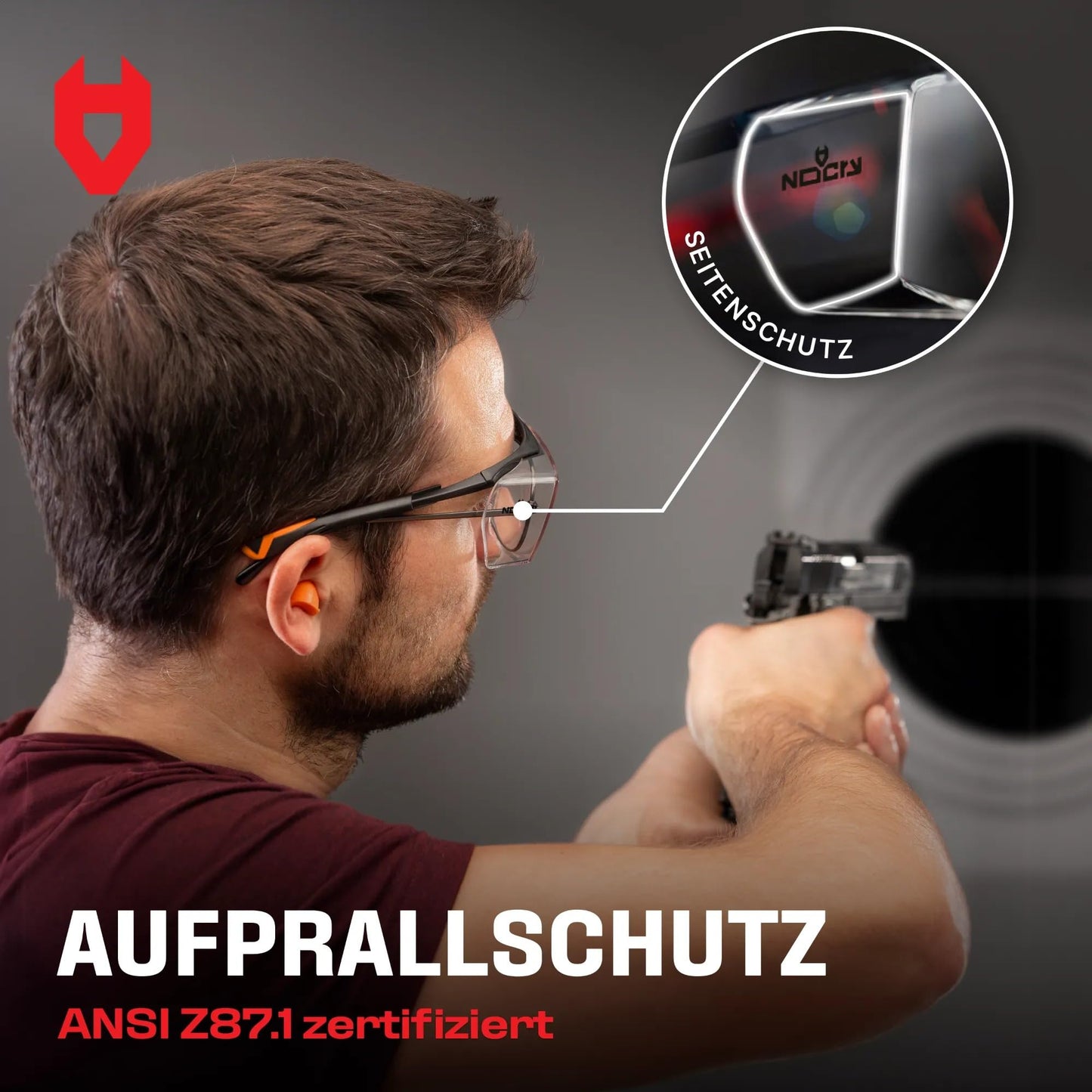 NoCry Sicherheits-Überbrille mit Kratzbeständigen Gläsern, Seitenschutz, Verstellbaren Bügeln, 400 UV-Schutz, schwarz oranger Rahmen und EN166, EN170, EN172, EN175 Zertifiziert
