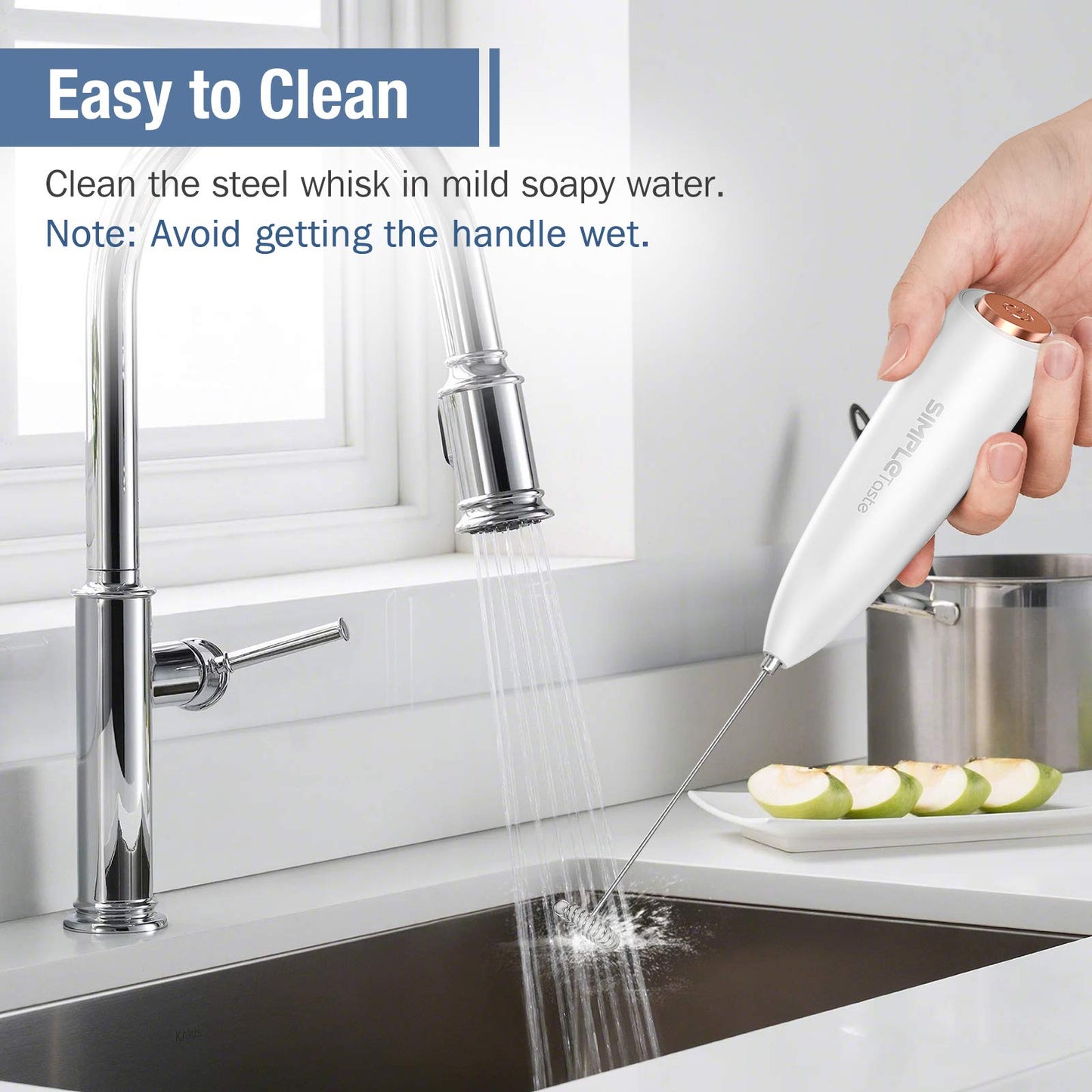 SIMPLETASTE Milchaufschäumer Handheld Batteriebetriebener Elektrischer Schaumbereiter, Getränkemixer mit Edelstahl-Schneebesen und Ständer für Cappuccino, Kugelsicherer Kaffee, Latte