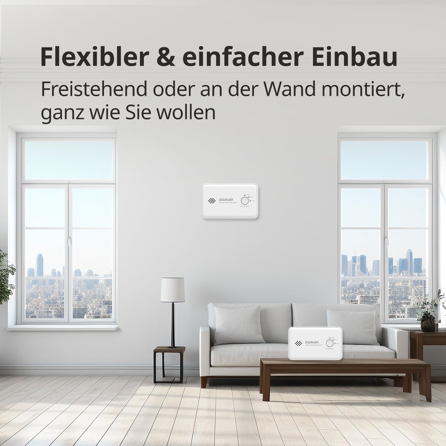 Wisualarm Kohlenmonoxid Melder, CO Melder 10 Jahre Batterie, CO Warner Zertifiziert durch TÜV nach EN50291