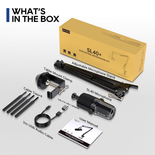 FDUCE SL40+ dynamisches Podcast-Mikrofon, USB/XLR-Mikrofon-Set für Gaming und Streaming, dynamisches Mikrofon mit Galgenarmst?nder, integrierter Kopfh?rerausgang, Stummschalttaste, Gain-Taste