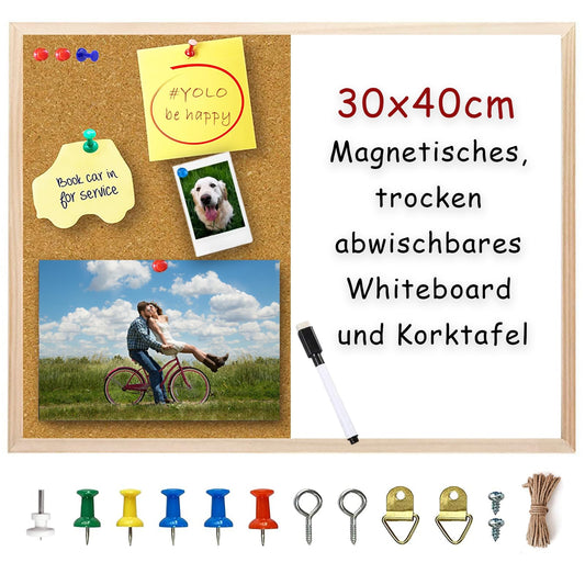 Pinnwand Korktafel, Magnetisches Whiteboard, Kleine, Trocken Abwischbare Pinnwand, 30x40cm Wandtafel, Vision Boards, Memoboard, Pinnwand für Wände, Zuhause, Büro, Wohnheim, Ziel, Remote-Job, 1 Stück