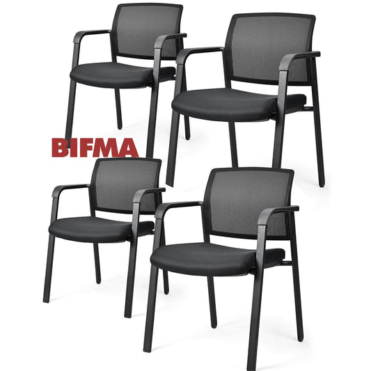 BASETBL Besucherstuhl, Konferenzstuhl für alle Fälle, Bürostühle mit festen Armlehnen, BIFMA-zertifizierter Stuhl, Stapelstuhl, 4er-Pack, Schwarz