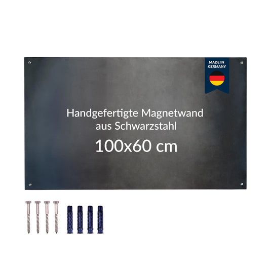 ZUSCHNITTPROFI.DE® Design Magnetwand aus Schwarzstahl (100 x 60 cm) - handgefertigte Magnettafel mit charakteristischem Farbeffekt – Pinnwand inkl. 4 Bohrungen & Befestigungsmaterial
