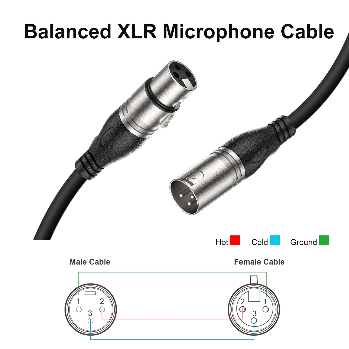 EBXYA XLR-Kabel DMX-Kabel 10m/30ft 2er-Pack Mikrofon-Patchkabel 3-poliges symmetrisches XLR-Kabel mit Stecker auf Buchse