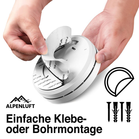 ALPENLUFT Rauchmelder 10 Jahre Batterie, Feuermelder Flach, Rauchwarnmelder, Brandmelder, | Ohne Bohren, Ohne LED Blinken - Rauch Brandschutz Brandmeldeanlage 10er Set