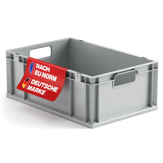 aidB Eurobox NextGen Economy 600x400x220mm in Grau – robuste stapelbare Kunststoffbox mit offenen Griffen, 44 Liter Aufbewahrungsbox für Lager und Transport