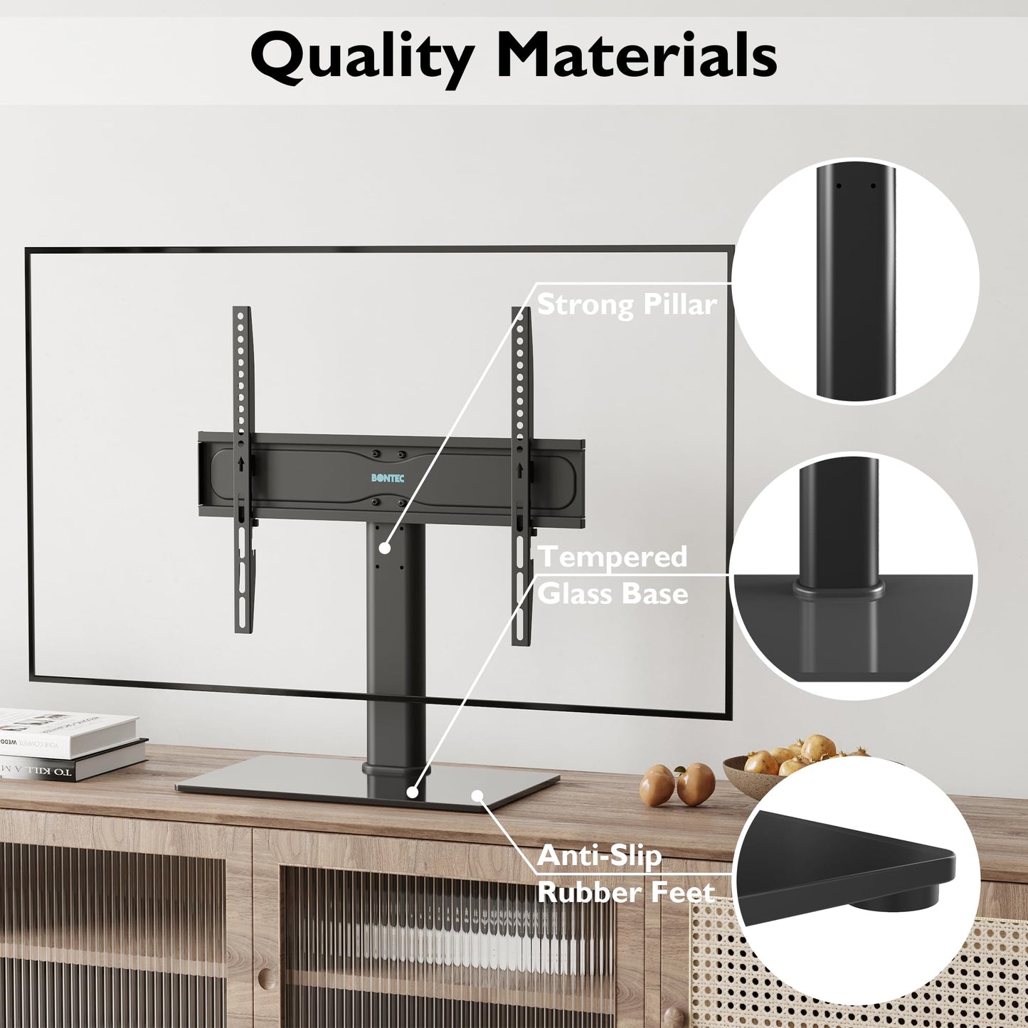 BONTEC TV Standfuß TV Ständer Universal Höhenverstellbar für 26-55 Zoll LCD LED OLED Plasma Flach & Curved Fernseher oder Monitore bis zu 40KG, Max.VESA 400x400 mm