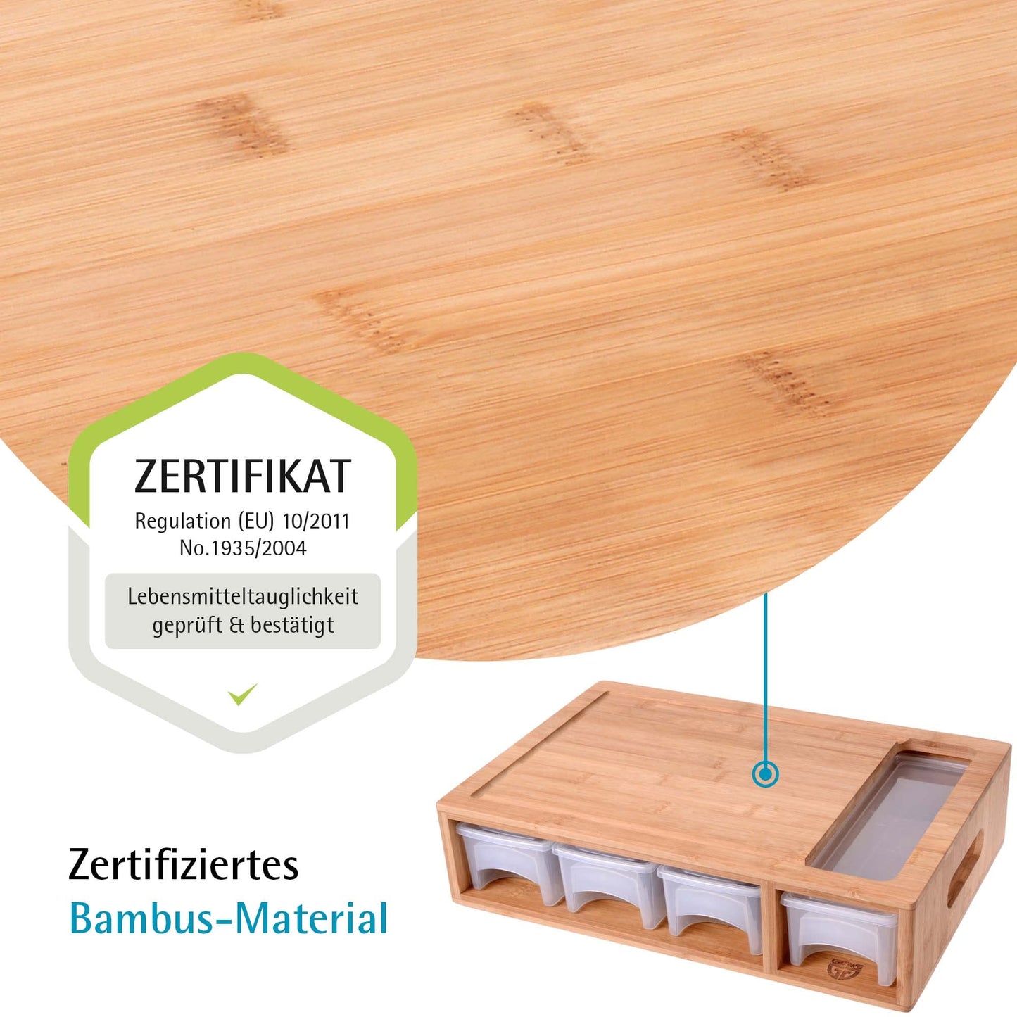 GRÄWE Bambus Schneidebrett groß, 40,5 x 27 cm, Holzbrett für Rechtshänder, Küchenbrett mit Auffangschalen, klingenschonend, rechteckig