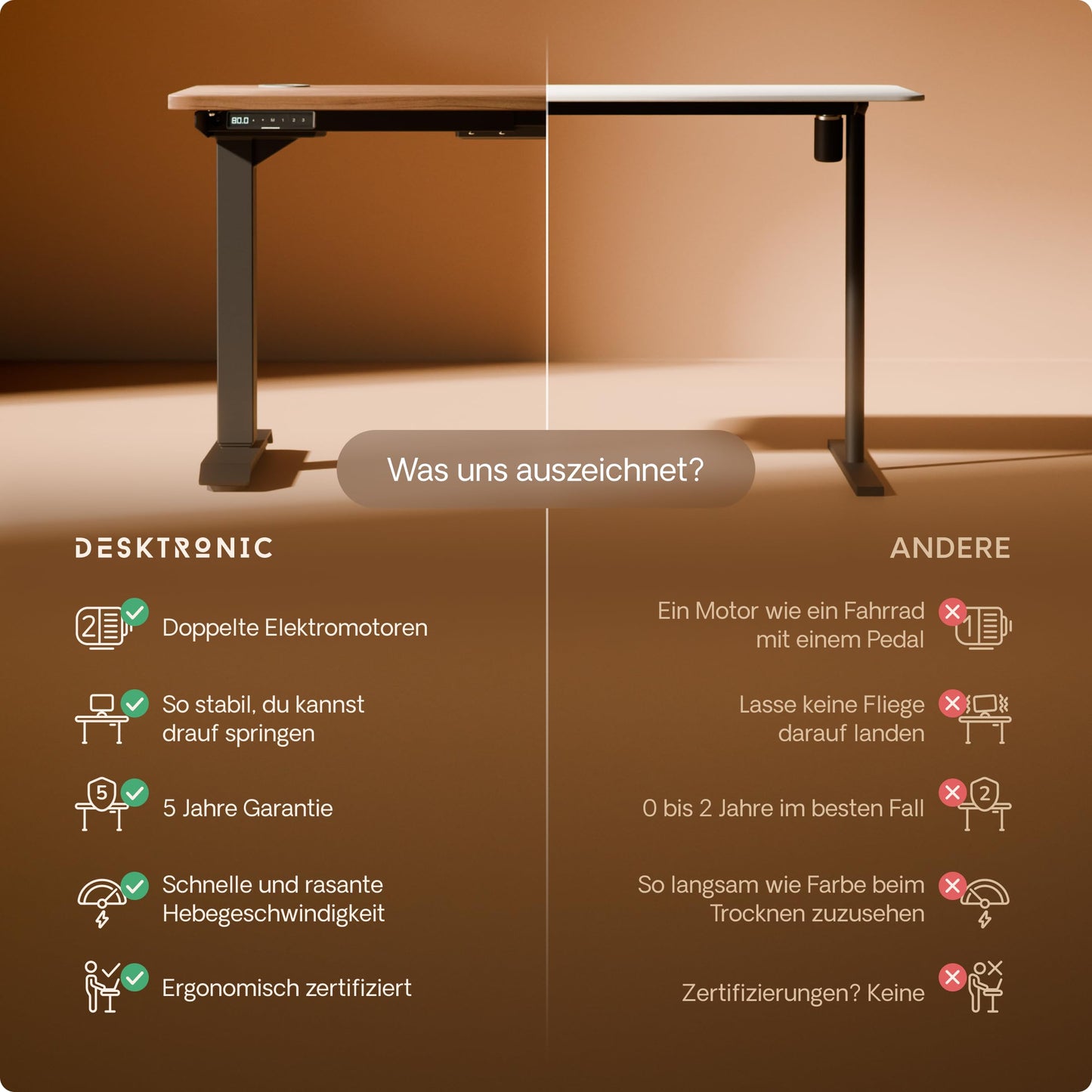 Desktronic HomePro Höhenverstellbarer Schreibtisch 160 × 80 cm – Elektrischer Schreibtisch Mit Zwei Elektrischen Motoren, Touchscreen-Steuerung und Integrierten USB-A- und USB-C-Ladeanschlüssen