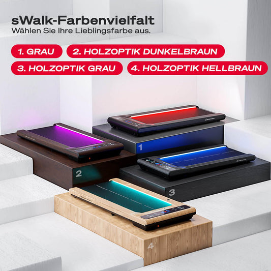 sWalk Walking Pad Laufband mit LED - Deutsche Qualitätsmarke - 1-6 km/h Geschwindigkeit mit interaktivem LCD-Display & App kompatibel - Flexibles Under Desk Schreibtisch Treadmill für Zuhause & Büro
