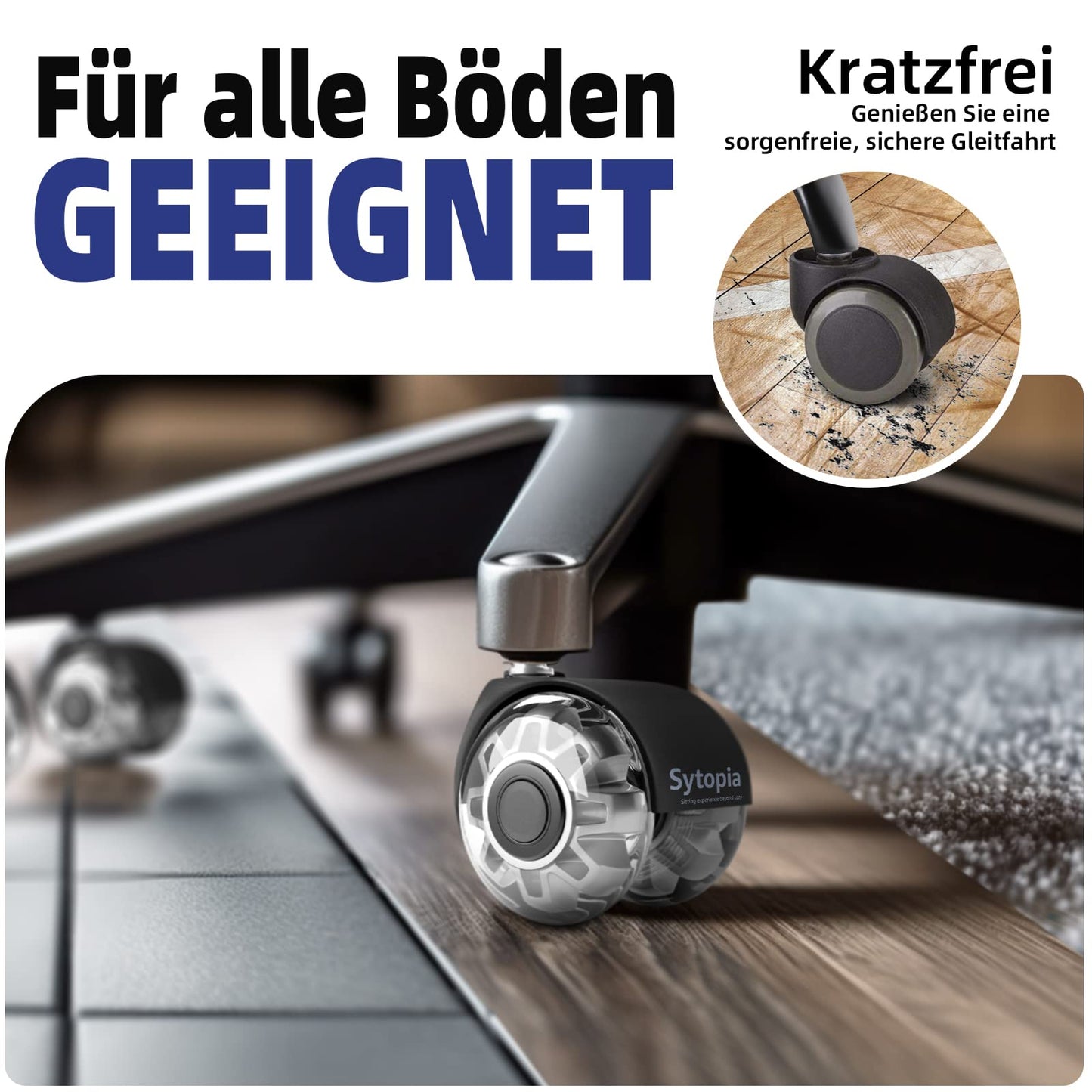 Sytopia Bürostuhl Rollen 11mm x 22 mm, 5er Set Rollen für Bürostühle, Super Leise und Weiche für Hartböden, Parkett, Teppich, Laminat, Keine Bodenschutzmatte Nötig (Passt nicht für 10mm Stift)