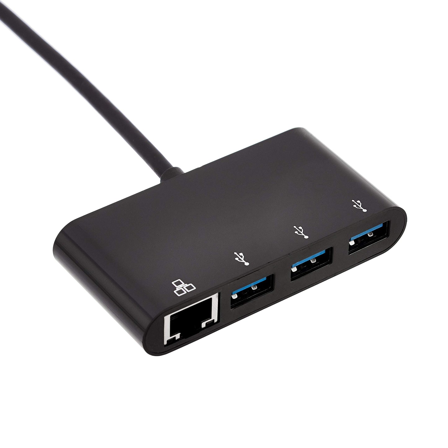 Amazon Basics – USB-3.0-Adapter mit 3 x Ports und 1 x RJ45-Gigabit-Ethernet-Port, 3 USB A + 1 RJ45, Schwarz