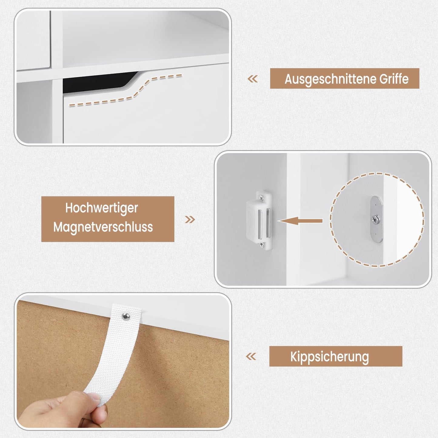 WOLTU 8-Fächer-Bücherregal, Weiß, Würfelregal mit 4 Türen, Kompaktes Standregal für Wohnzimmer, Schlafzimmer und Büro, 60x120x30 cm