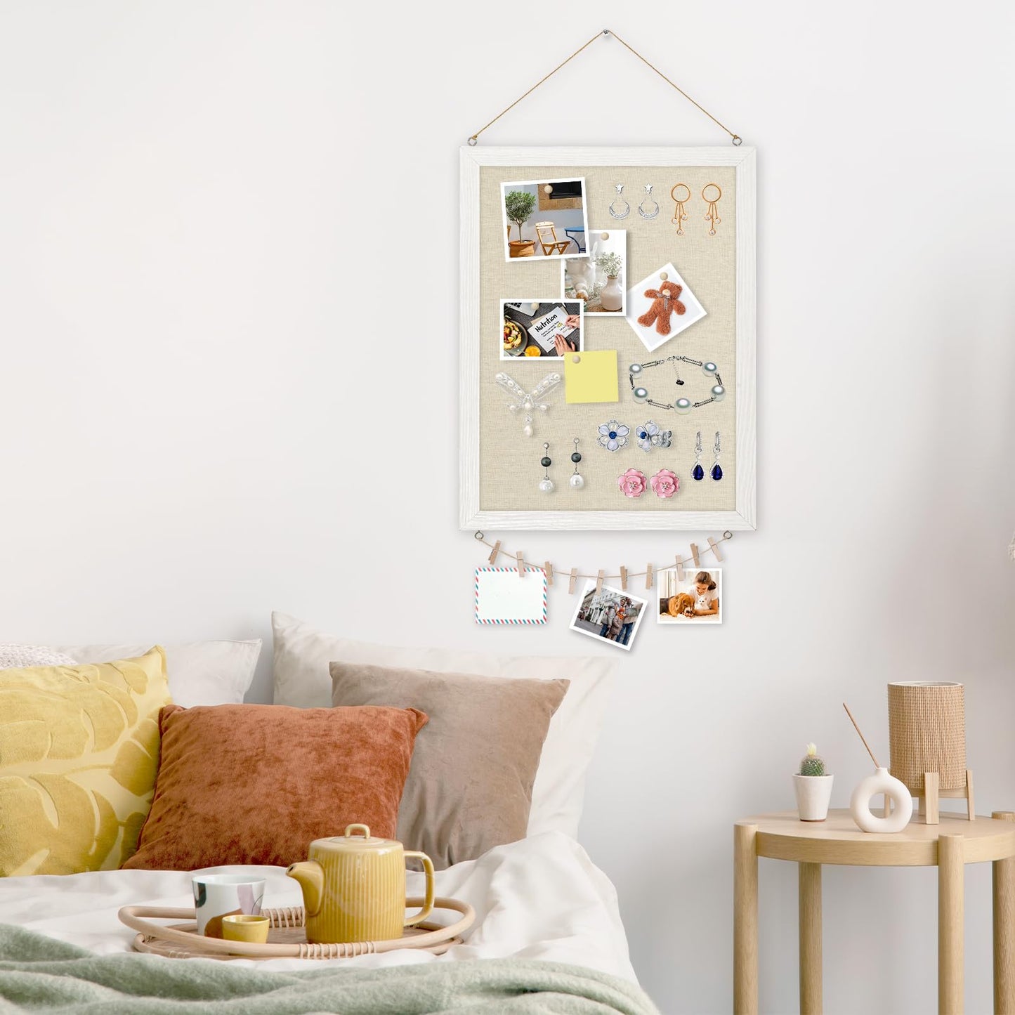 DOLLAR BOSS Pinnwand Kork mit Leinen 30×40CM Korkwand Pinnwand Klein, Pinwand mit Weißem Rahmen Doppelseitige Korktafel Für Zuhause, Küche, Büro, Dekoratives Aufhängen mit 10 Reißzwecken 1 Stück