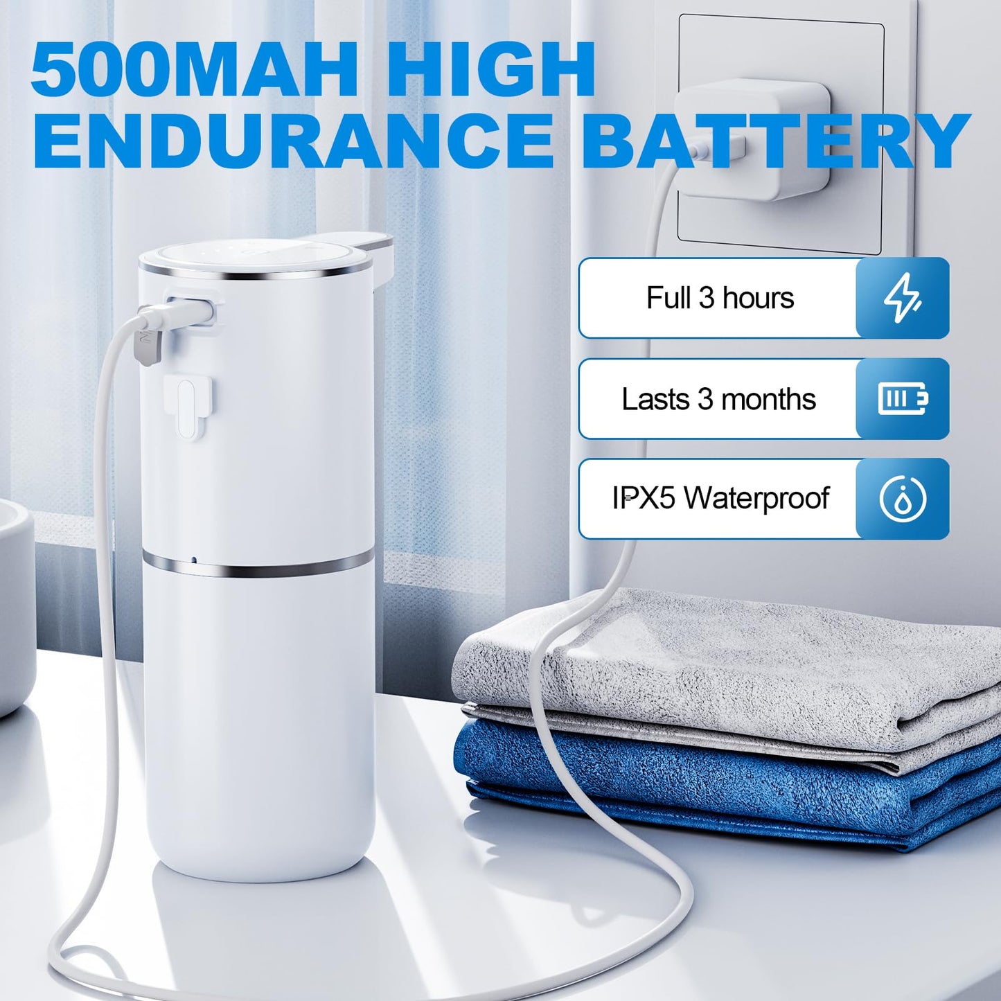 Seifenspender Automatisch,Wandbefestigung Berührungslos 380ml Elektrischer Seifenspender mit Sensor,USB Wiederaufladbar Schaumseifenspender für Bad,Küche,Büro