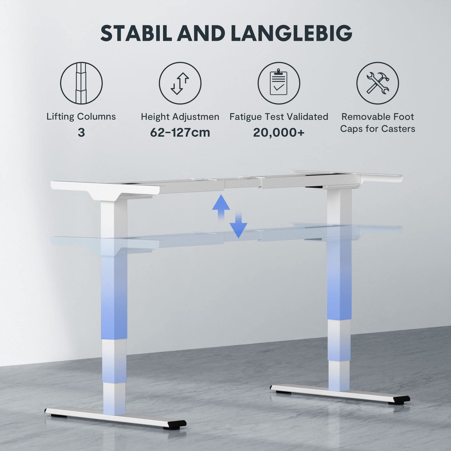 FLEXISPOT EC5W PRO Höhenverstellbarer Schreibtisch Elektrisch Tischgestell mit 2 starken Motoren, Super Belastung 160KG 3-Fach-Teleskop Memory-Steuerung und Softstart/-Stop (weiß)