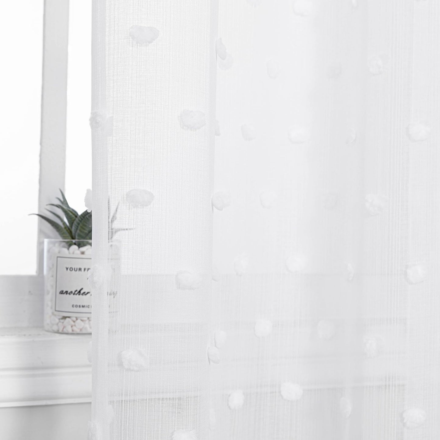 MYSKY HOME Gardine Weiß 2er Set Vorhänge mit Ösen Sheer Voile Vorhang Kinderzimmer Gardinen Wohnzimmer Modern Stickerei Ösenschal Transparent Dekoschal für Schlafzimmer H 245 x B 140 cm, Weiss