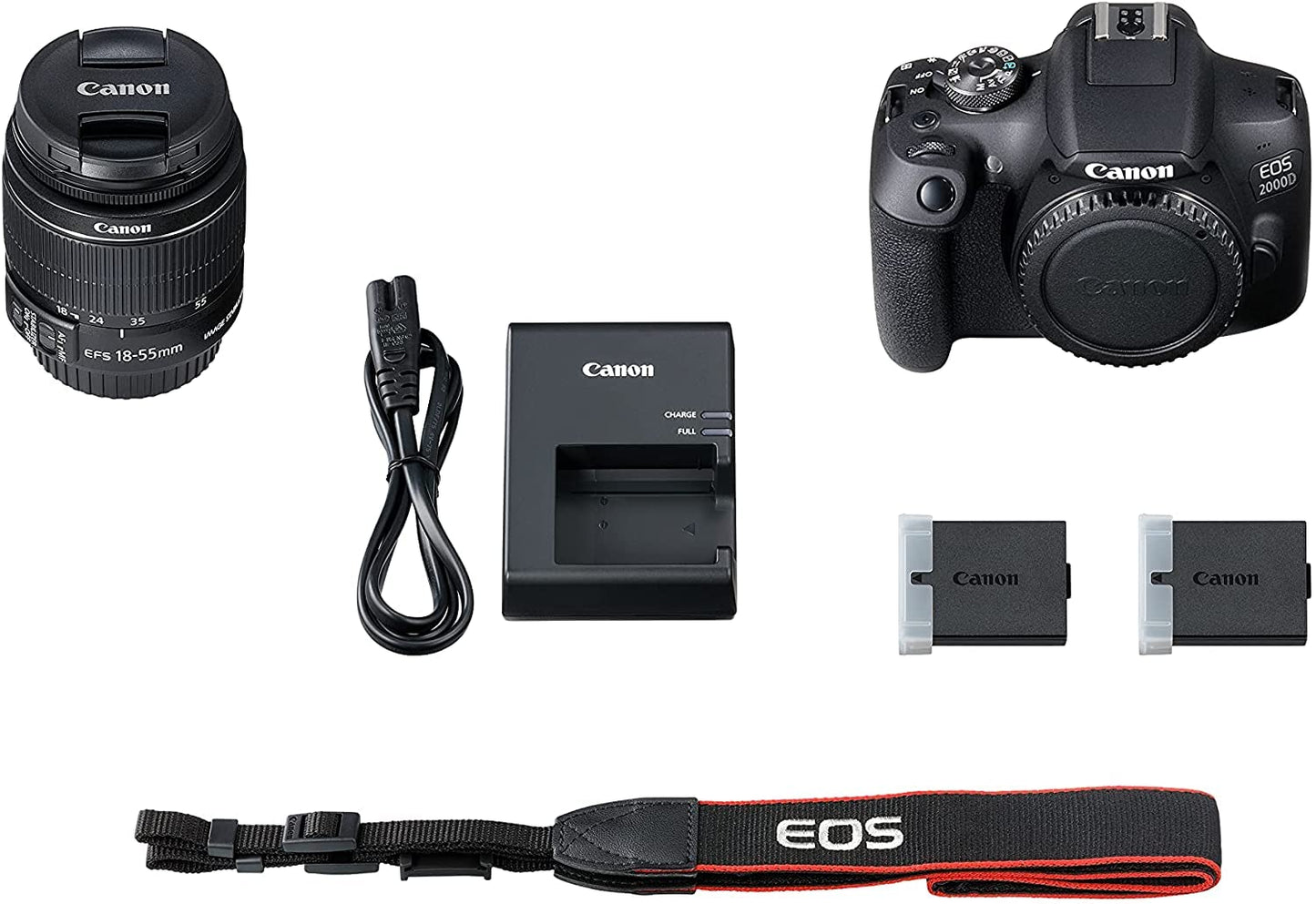 Canon EOS 2000D Spiegelreflexkamera Battery Kit (24,1 MP, DIGIC 4+, 7,5 cm (3,0 Zoll) LCD, Display, Full-HD, WiFi, APS-C CMOS-Sensor) EF-S 18-55mm is II F3.5-5.6 is II + Akku LP-E10, schwarz