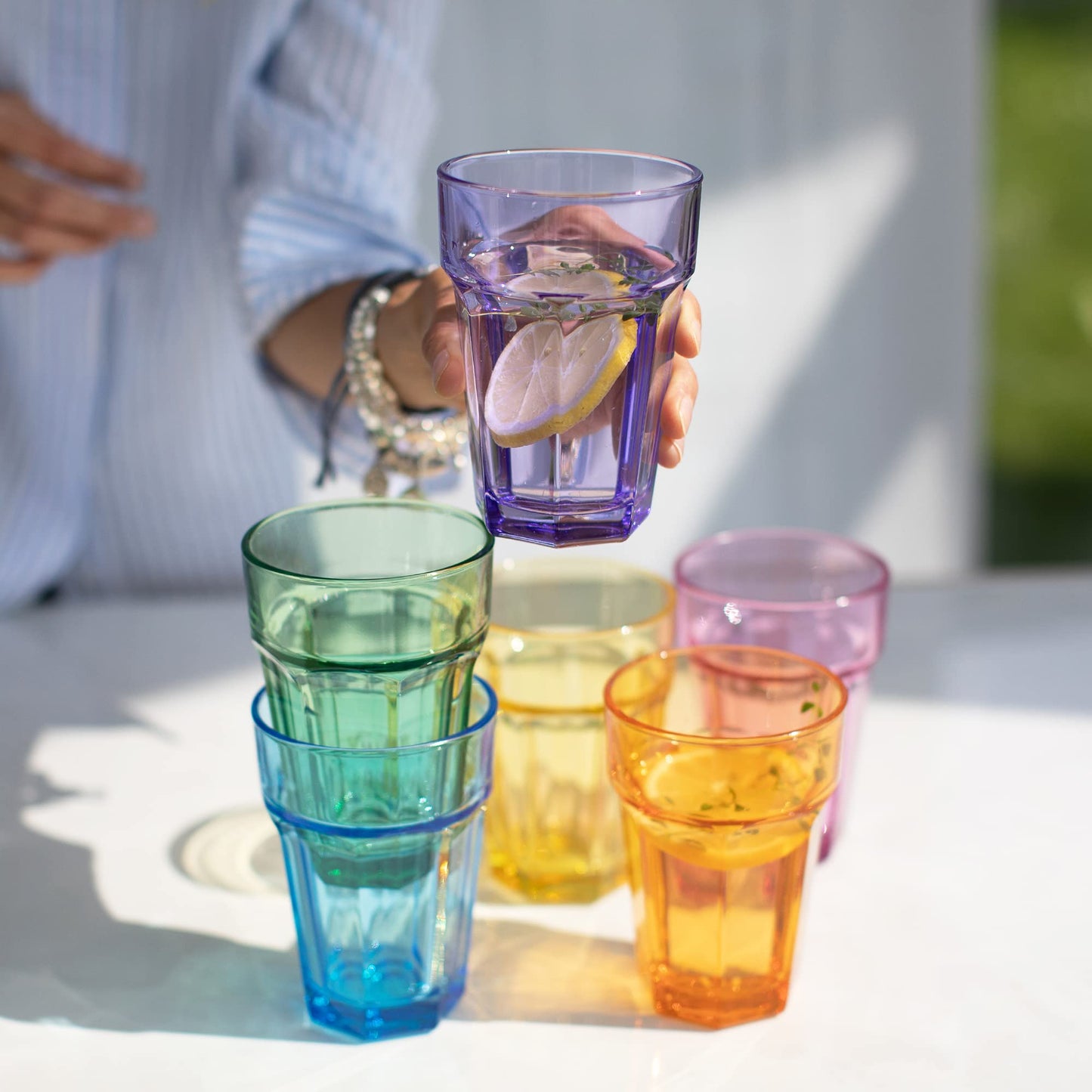 TREND FOR HOME Rainbow Gläser set 6 Teilig Bunte Wassergläser 425 ml Trinkgläser Bunt Longdrinkgläser Cocktailgläser Saftgläser Trinkgläser Groß Caipirinha Gläser Farbig | Alva